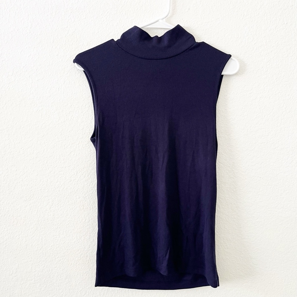 NWT SANCTUARY Essential Ribbed‎ Mock Neck Knit Top Medium Blue Navy